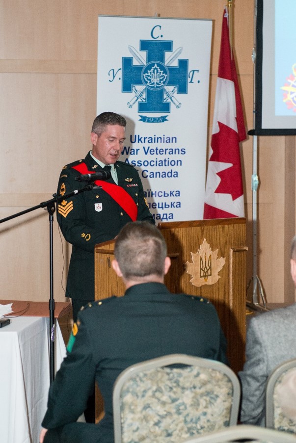 Presenter from 3RCR, providing update on Op UNIFIER Roto 4 at UWVA – CAF Appreciation Event held in Toronto on 1 Jun 2018.